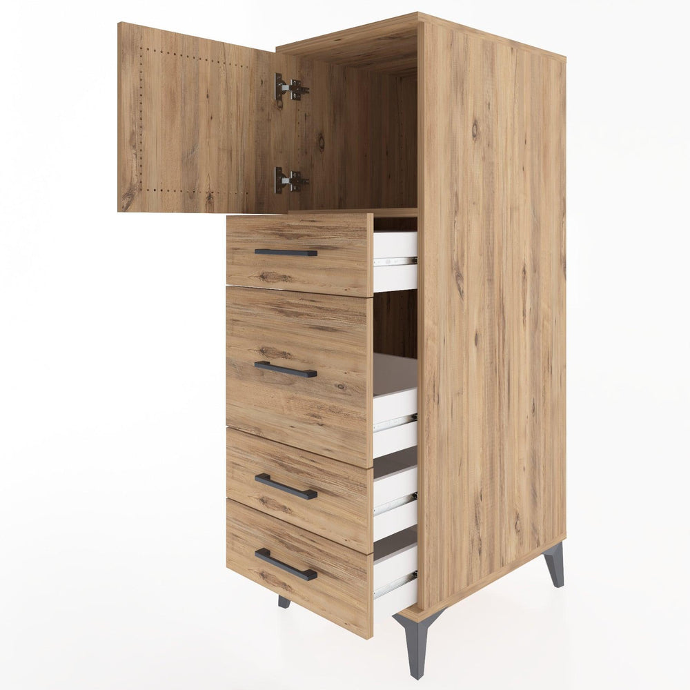 Woodntry Modüler Dolap Çam 44x30x122 cm Kapaklı ve Çekmeceli KC17-3