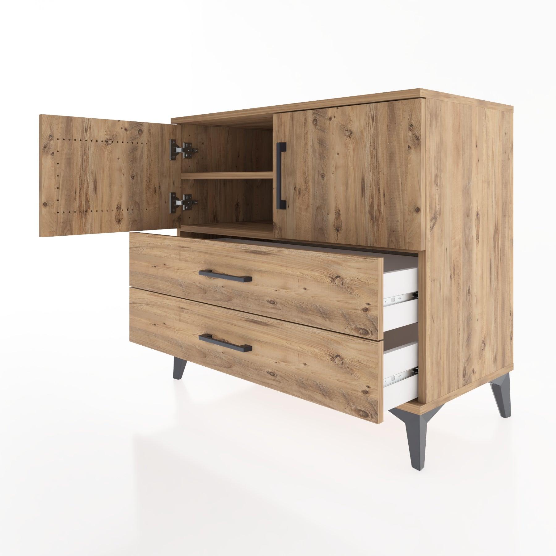 Woodntry Modüler Şifonyer Çam 88x44x68 cm Kapaklı ve Çekmeceli KC17-3