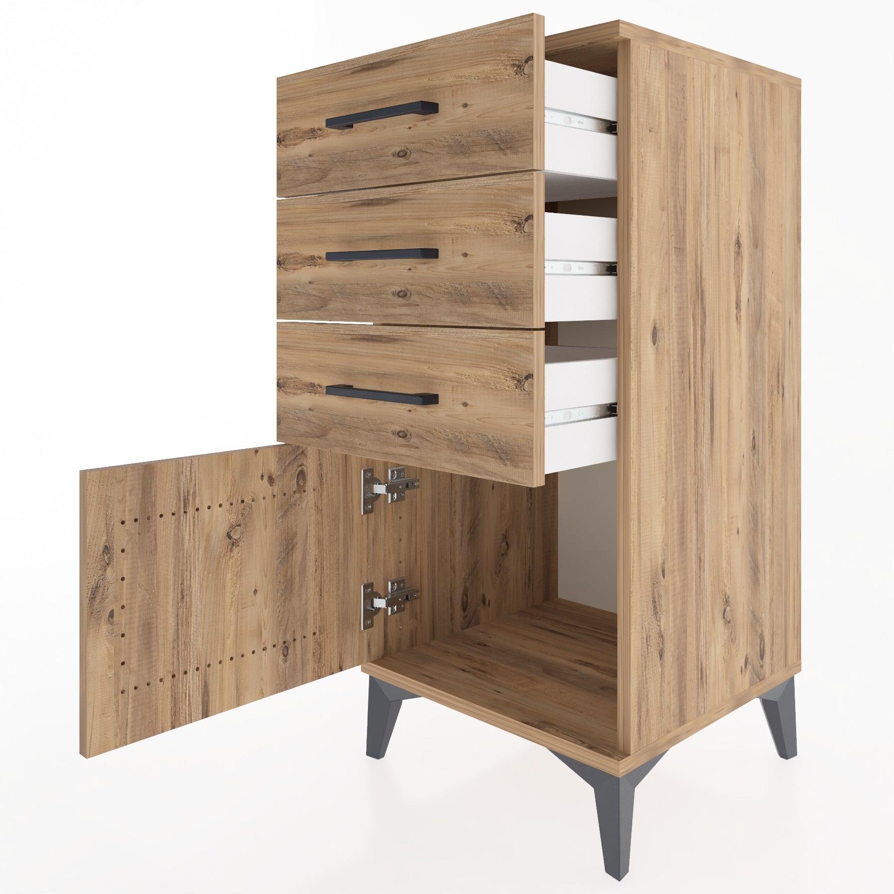 Woodntry Modular Nightstand Pine 44x44x84 cm with Cover and Drawer KC39-3