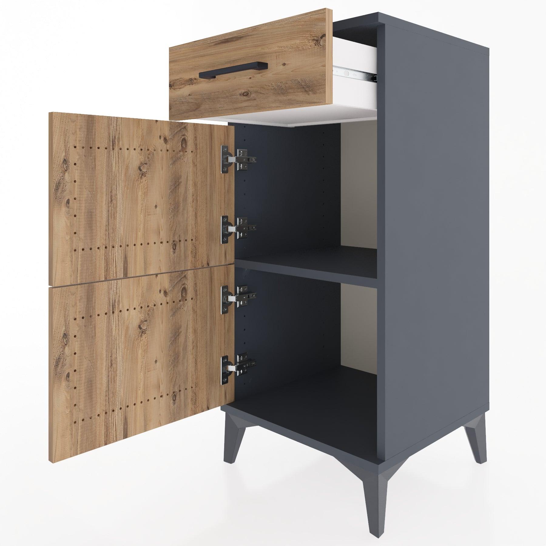 Woodntry Modular Nightstand Anthracite 44x44x84 cm with Cover and Drawer KC40-2