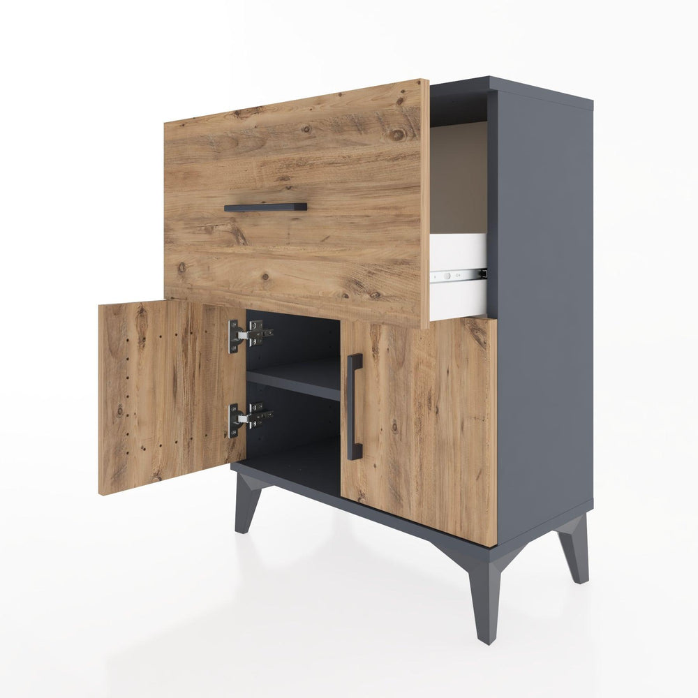 Woodntry Modüler Komodin Antrasit 60x30x68 cm Kapaklı ve Çekmeceli KC18-2