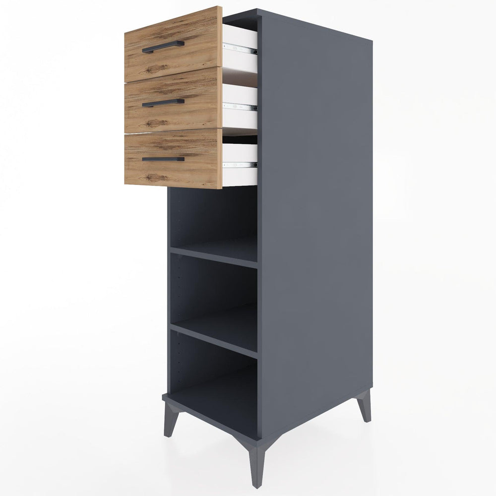 Woodntry Modüler Dolap Antrasit 44x59x122 cm Çekmeceli ve Raflı CR118-2