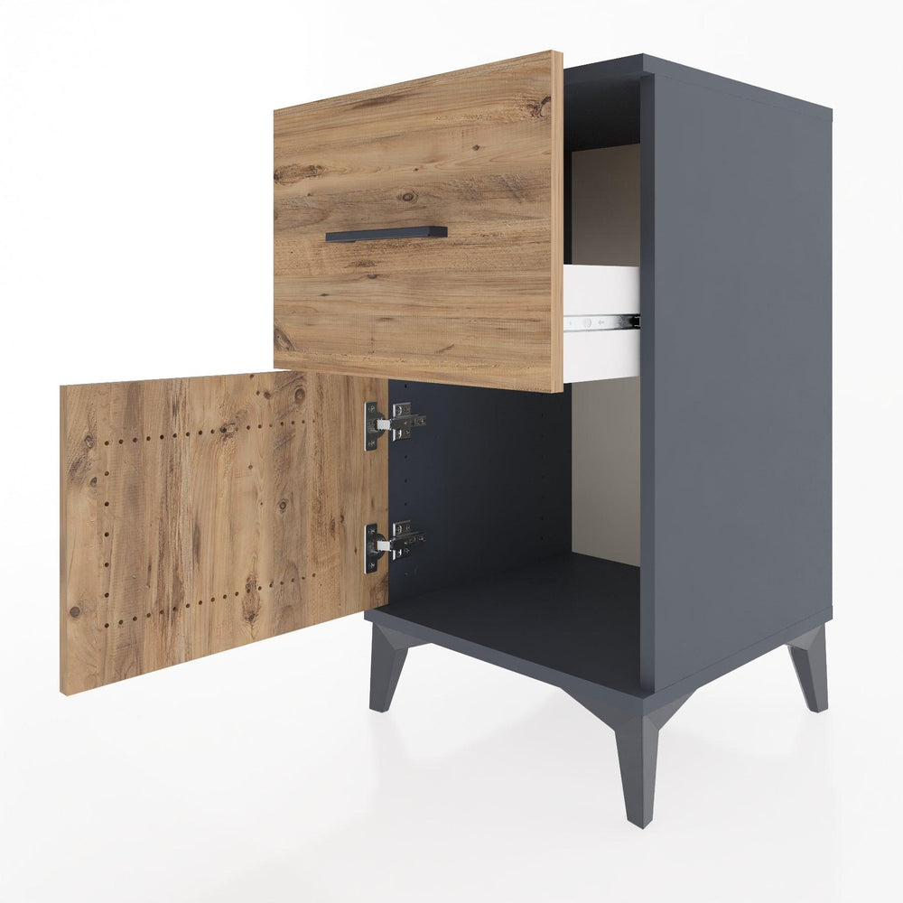 Woodntry Modular Nightstand Anthracite 44x44x68 cm with Cover and Drawer KC18-2