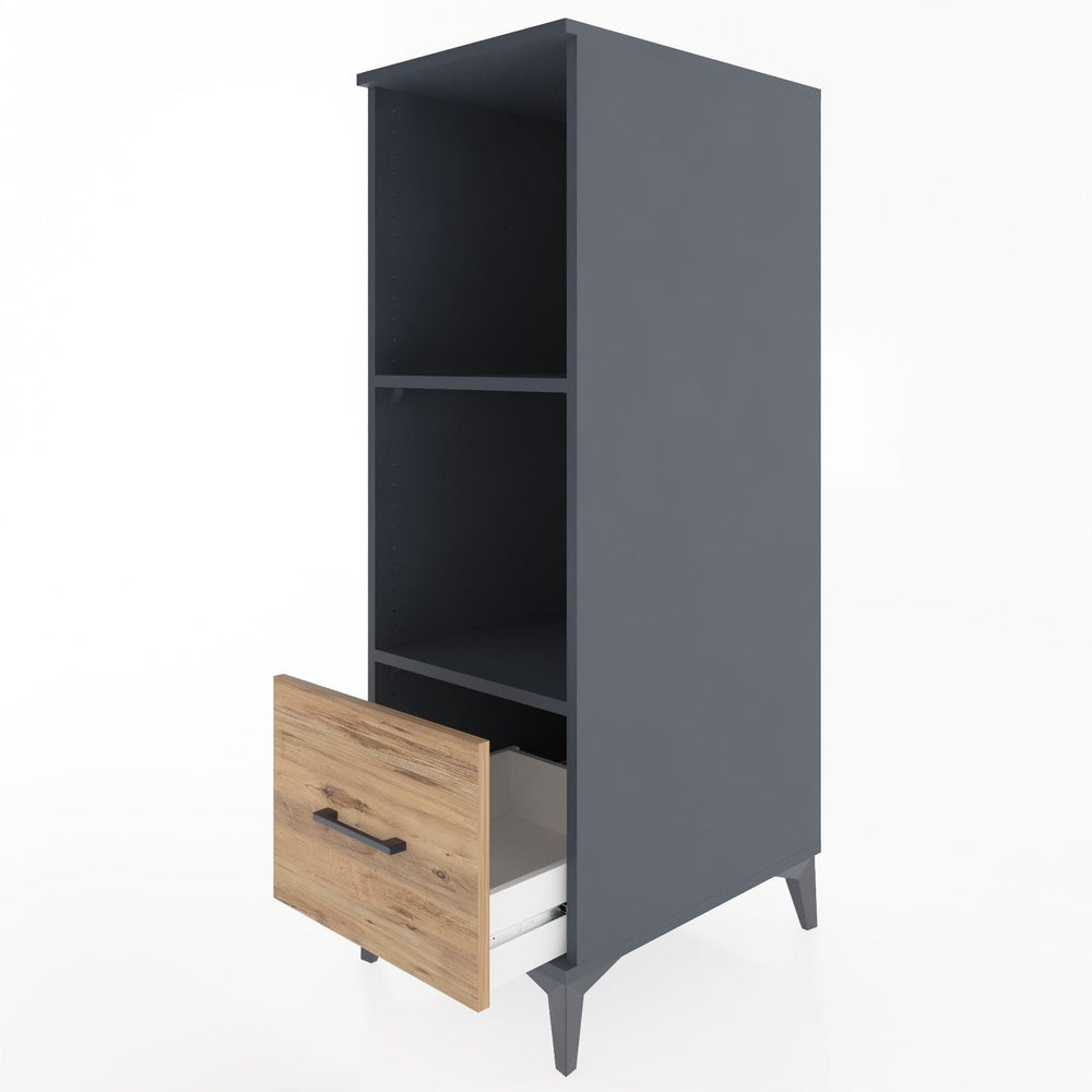 Woodntry Modüler Dolap Antrasit 44x30x122 cm Çekmeceli ve Raflı CR68-2