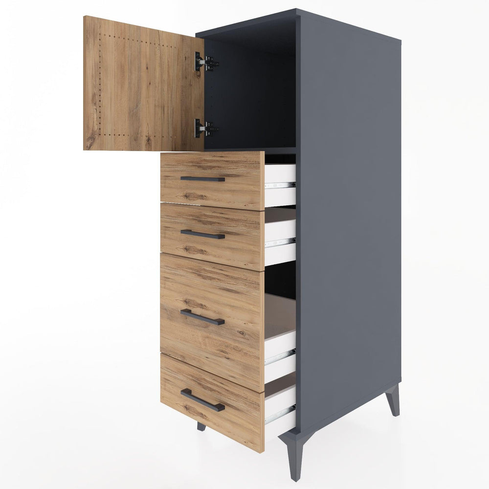 Woodntry Modular Cabinet Anthracite 44x30x122 cm with Doors and Drawers KC18-2