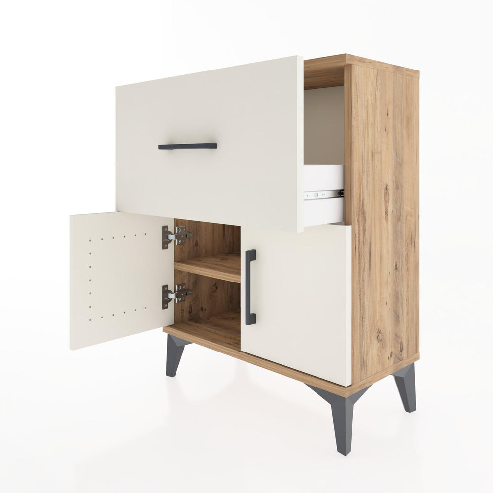 Woodntry Modüler Komodin Çam 60x30x68 cm Kapaklı ve Çekmeceli KC18-3