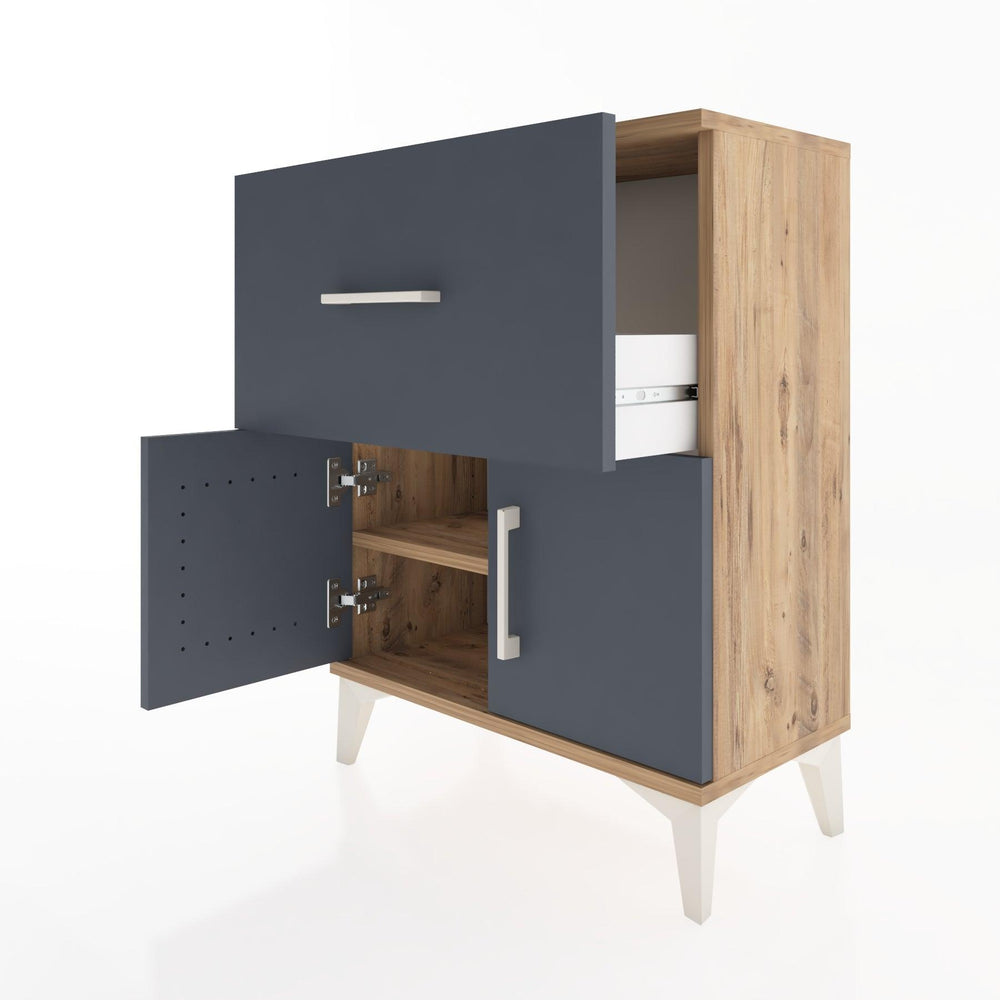 Woodntry Modüler Komodin Çam 60x30x68 cm Kapaklı ve Çekmeceli KC18-3