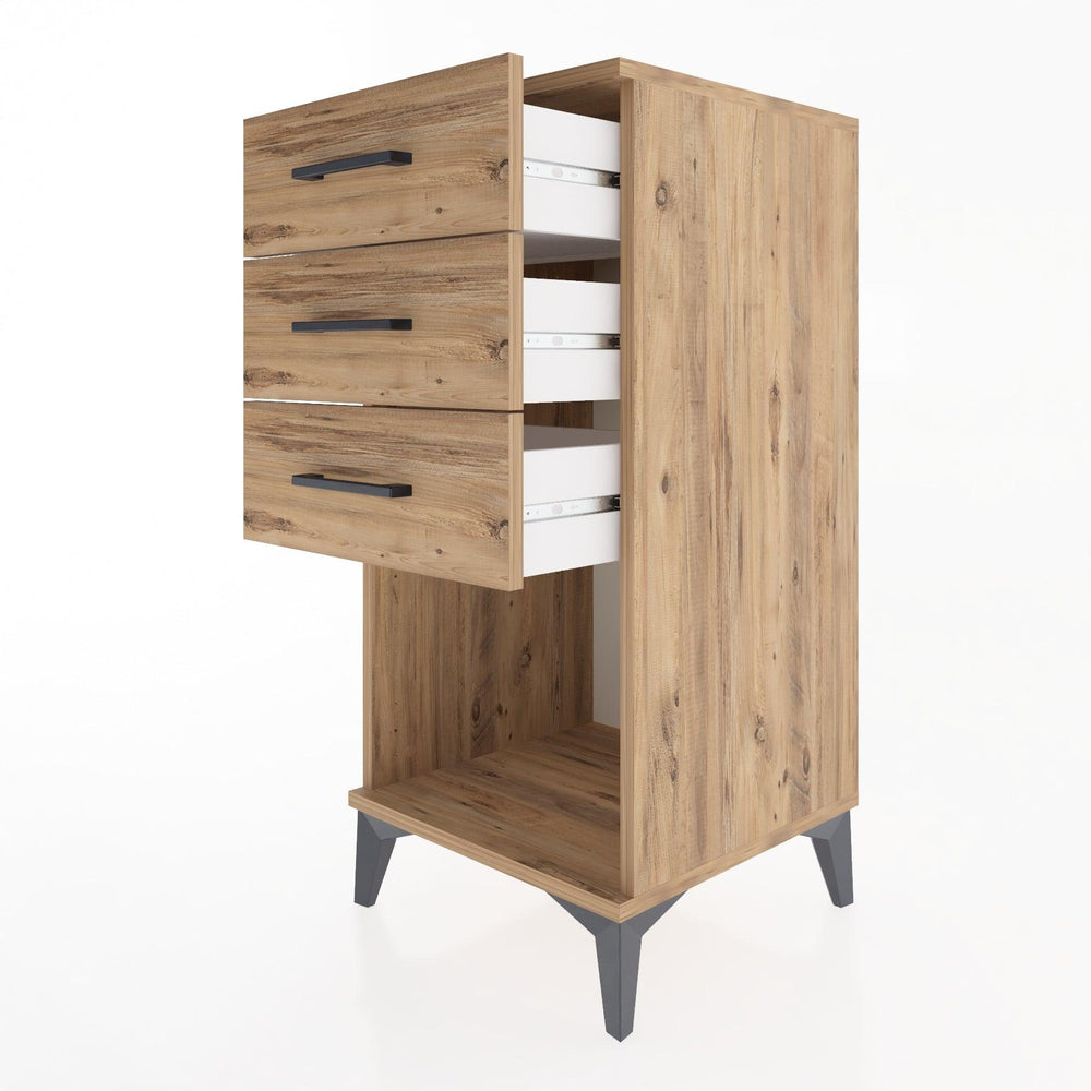 Woodntry Modular Nightstand Pine 44x44x84 cm with Drawers and Shelves CR18-3