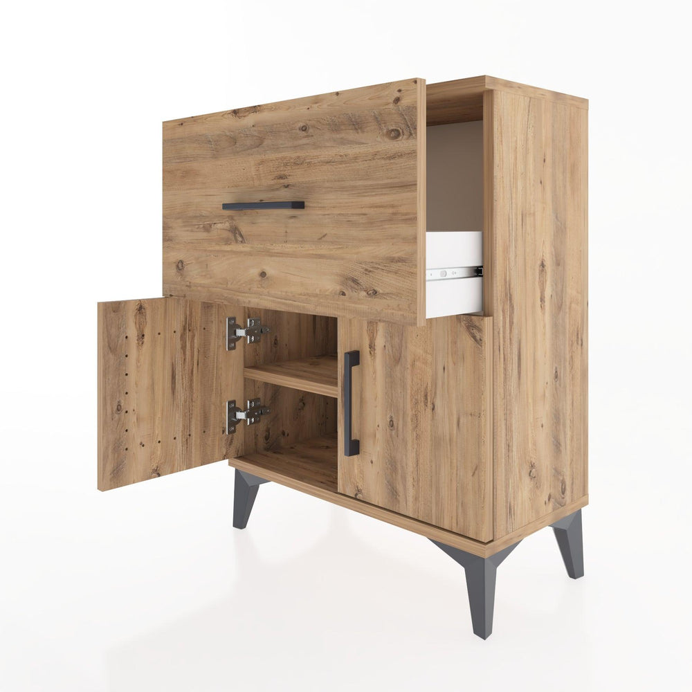 Woodntry Modüler Komodin Çam 60x30x68 cm Kapaklı ve Çekmeceli KC18-3