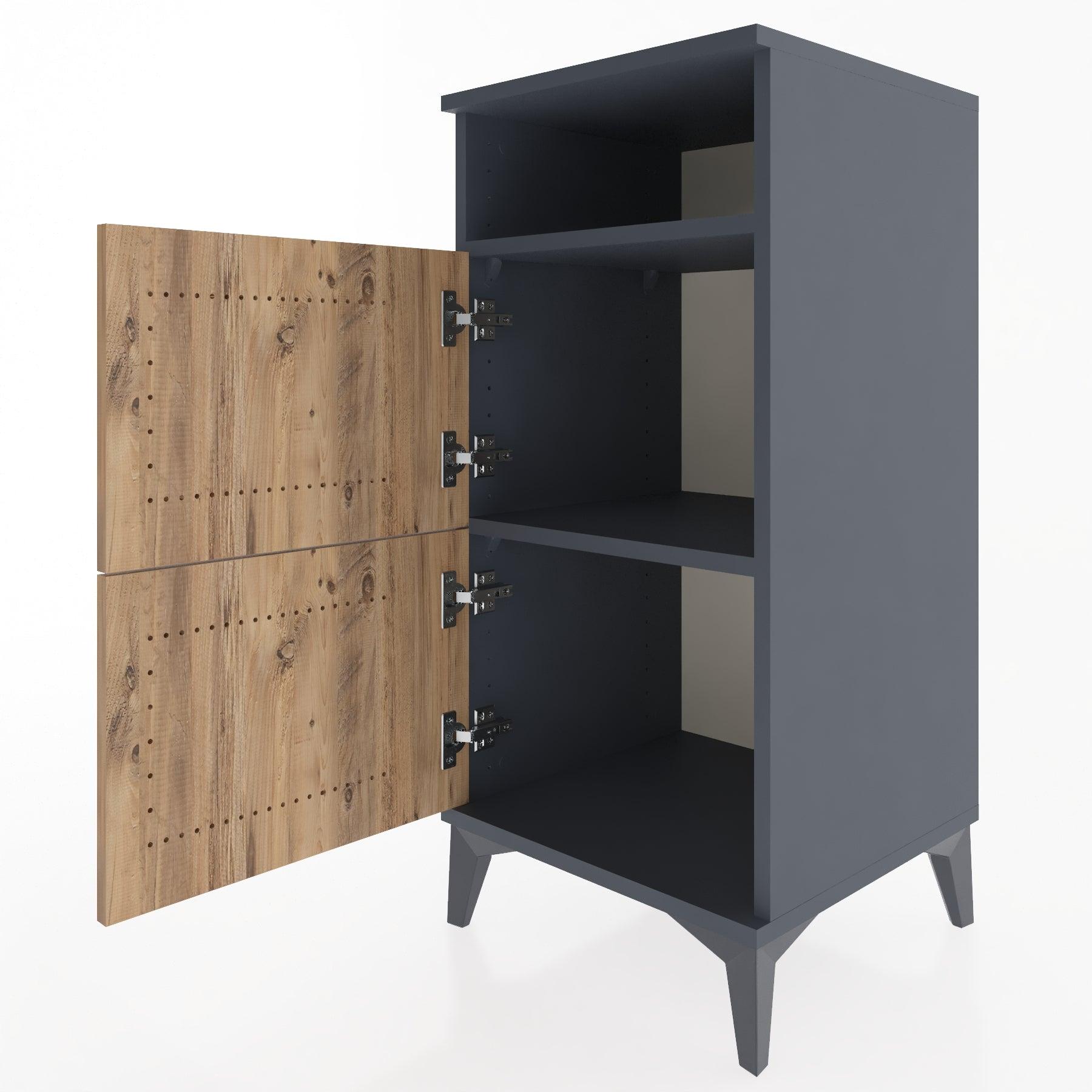 Woodntry Modular Nightstand Anthracite 44x44x84 cm with Cover and Shelf KR41-2