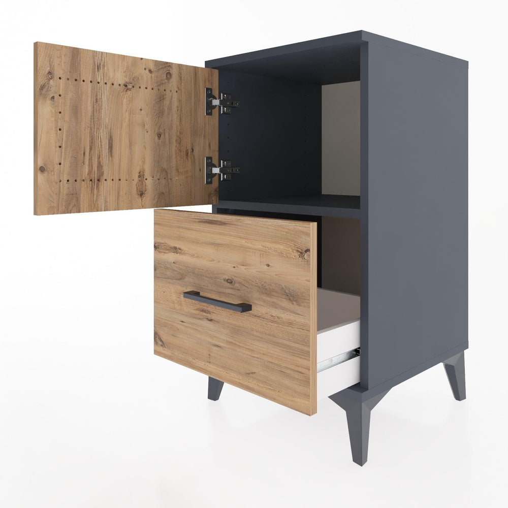 Woodntry Modular Nightstand Anthracite 44x44x68 cm with Cover and Drawer KC19-2