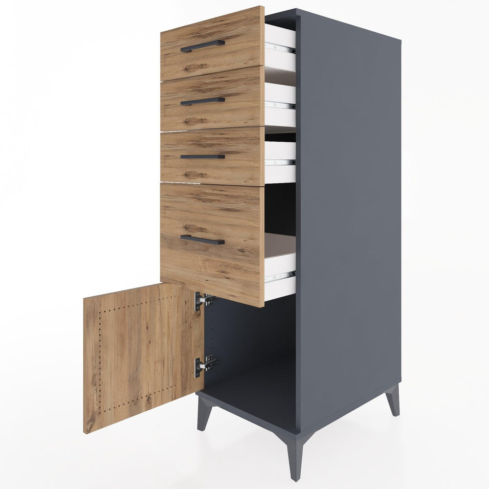 Woodntry Modular Cabinet Anthracite 44x30x122 cm with Doors and Drawers KC19-2