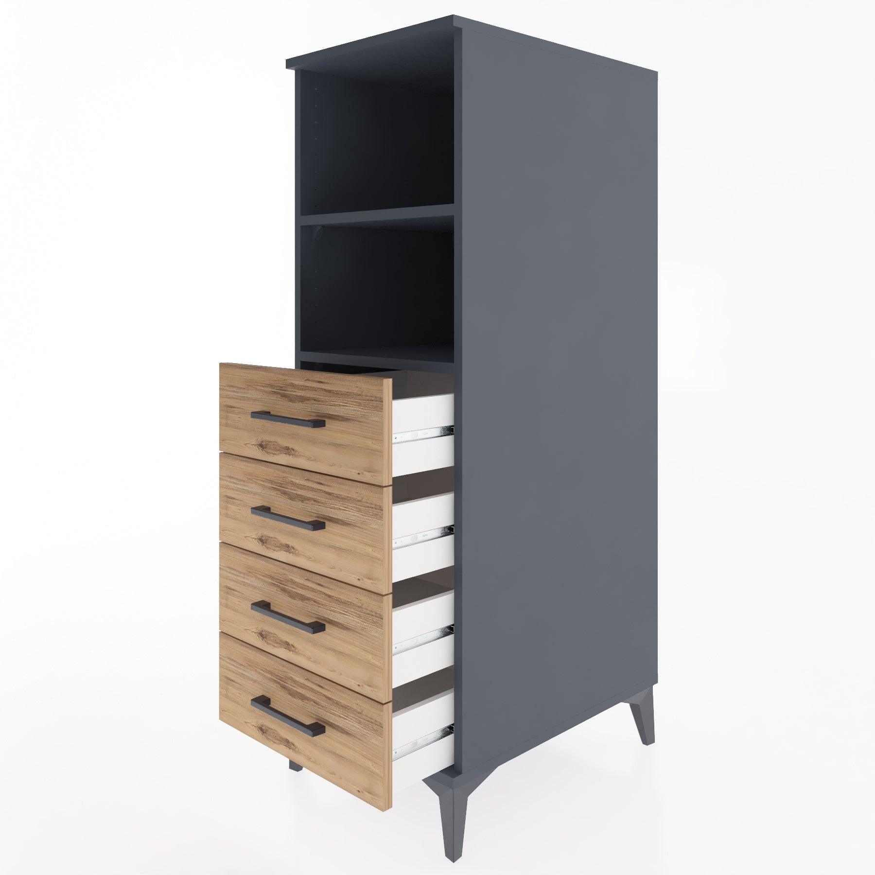 Woodntry Modular Cabinet Anthracite 44x30x122 cm with Drawers and Shelves CR119-2