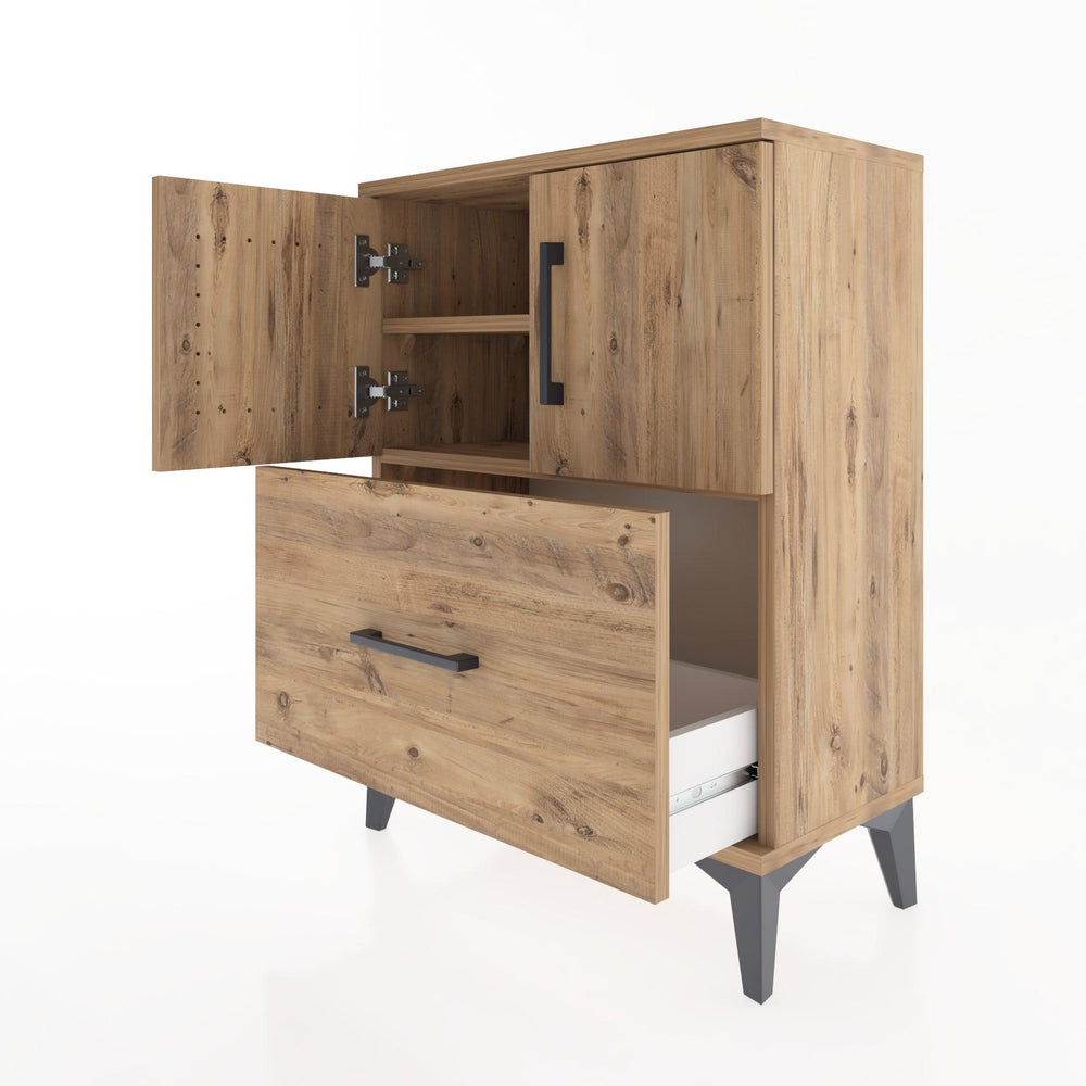 Woodntry Modüler Komodin Çam 60x30x68 cm Kapaklı ve Çekmeceli KC19-3