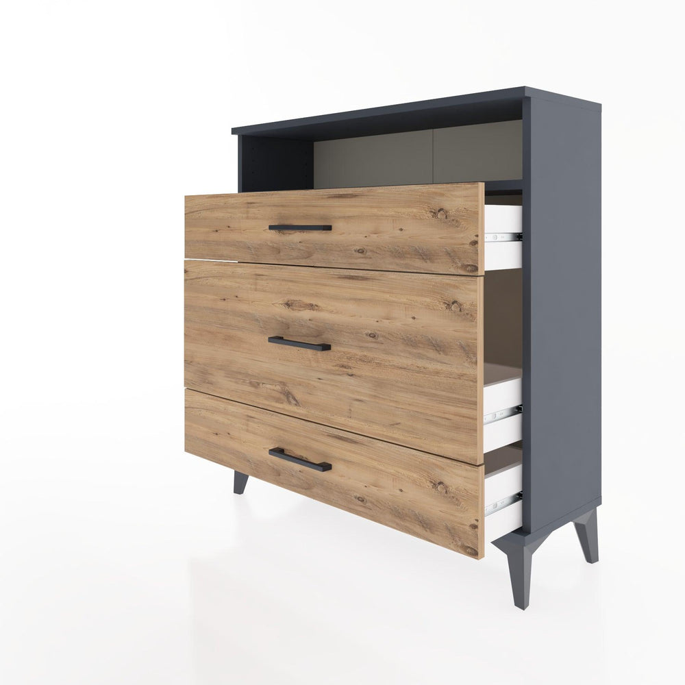 Woodntry Modüler Şifonyer Antrasit 88x30x84 cm Çekmeceli ve Raflı CR20-2