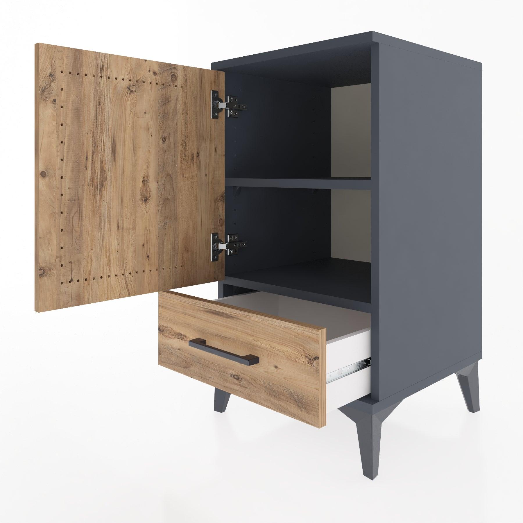 Woodntry Modular Nightstand Anthracite 44x44x68 cm with Cover and Drawer KC20-2