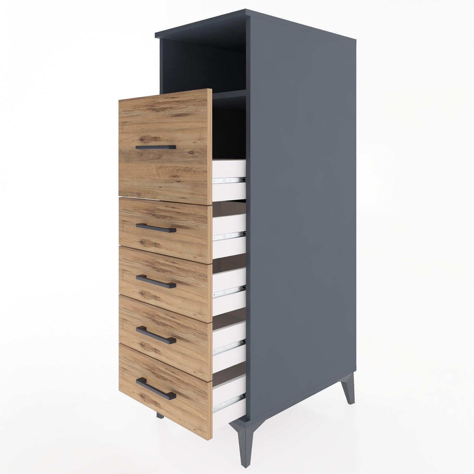 Woodntry Modular Cabinet Anthracite 44x30x122 cm with Drawers and Shelves CR20-2