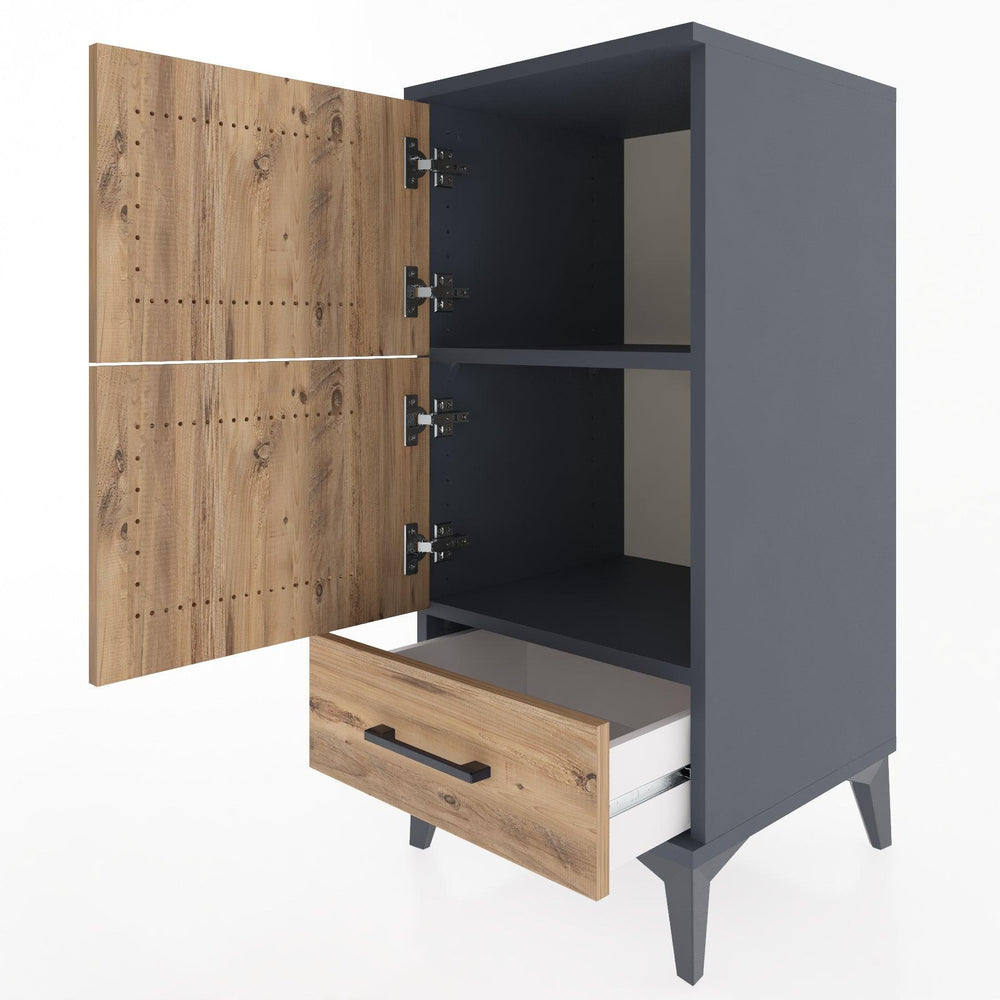 Woodntry Modüler Komodin Antrasit 44x44x84 cm Kapaklı ve Çekmeceli KC42-2