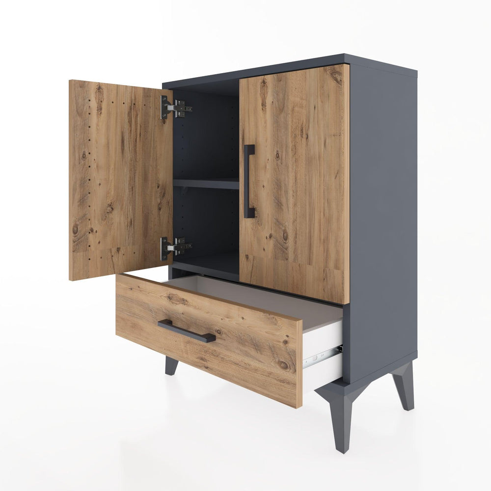 Woodntry Modüler Komodin Antrasit 60x30x68 cm Kapaklı ve Çekmeceli KC20-2