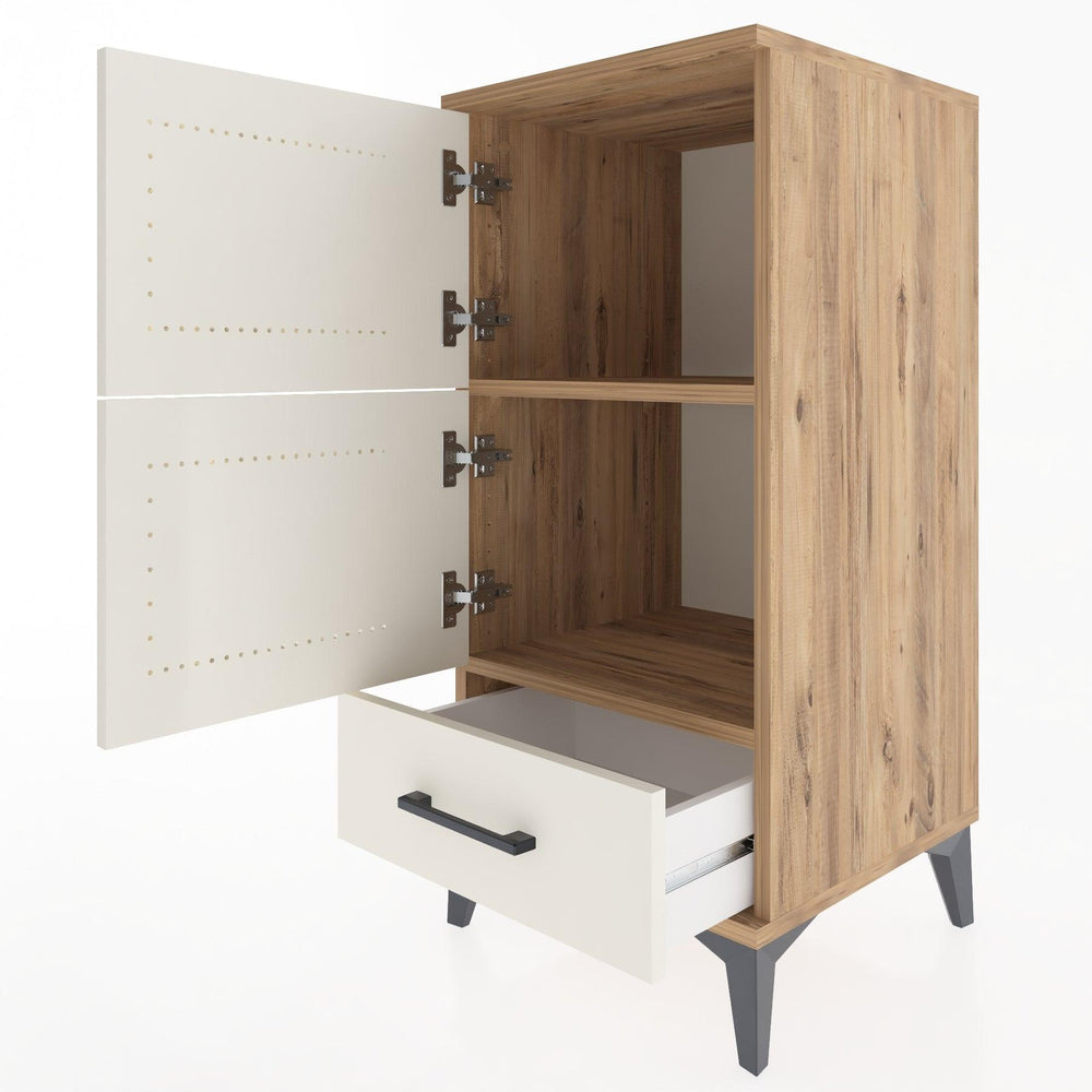 Woodntry Modüler Komodin Çam 44x44x84 cm Kapaklı ve Çekmeceli KC42-3