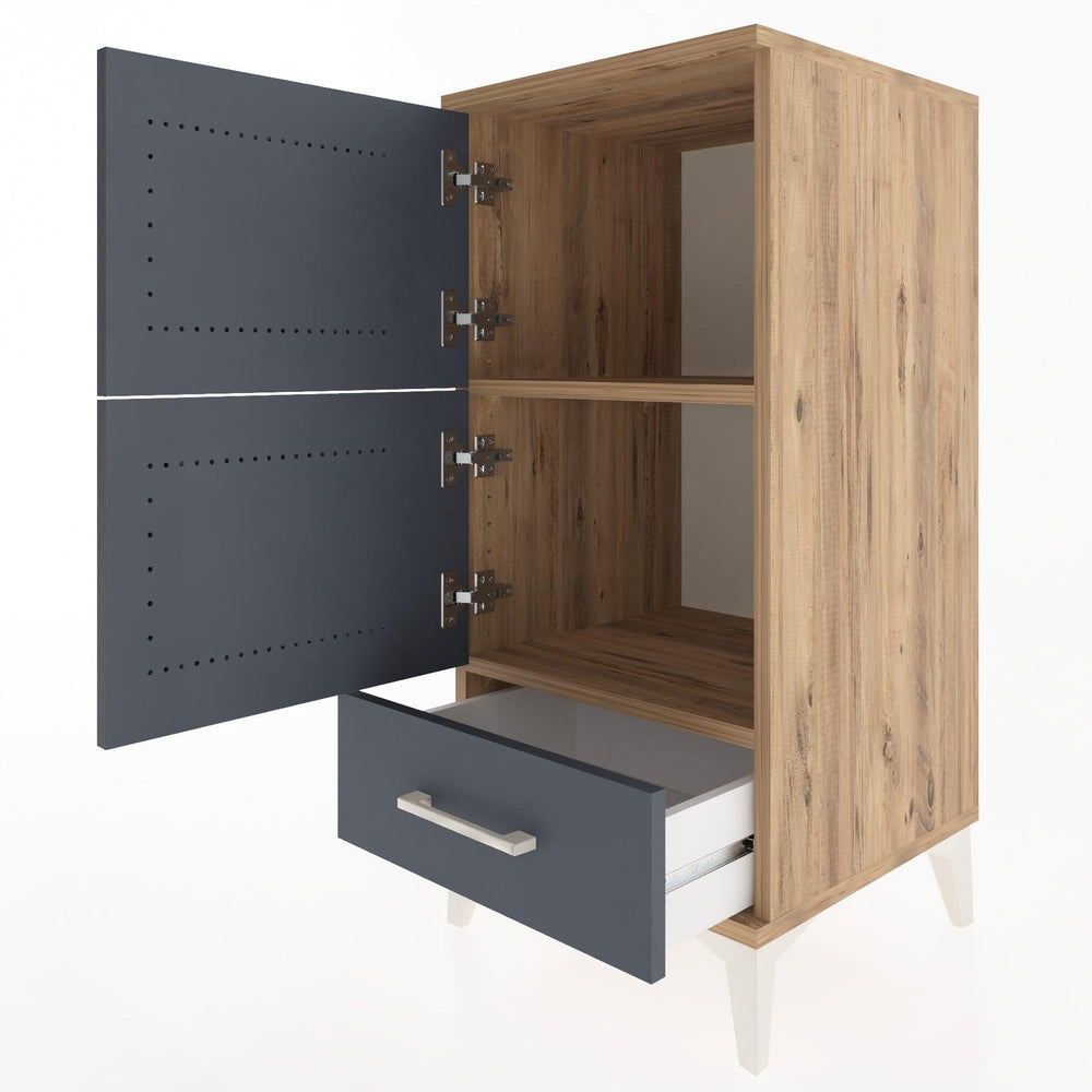 Woodntry Modüler Komodin Çam 44x44x84 cm Kapaklı ve Çekmeceli KC42-3