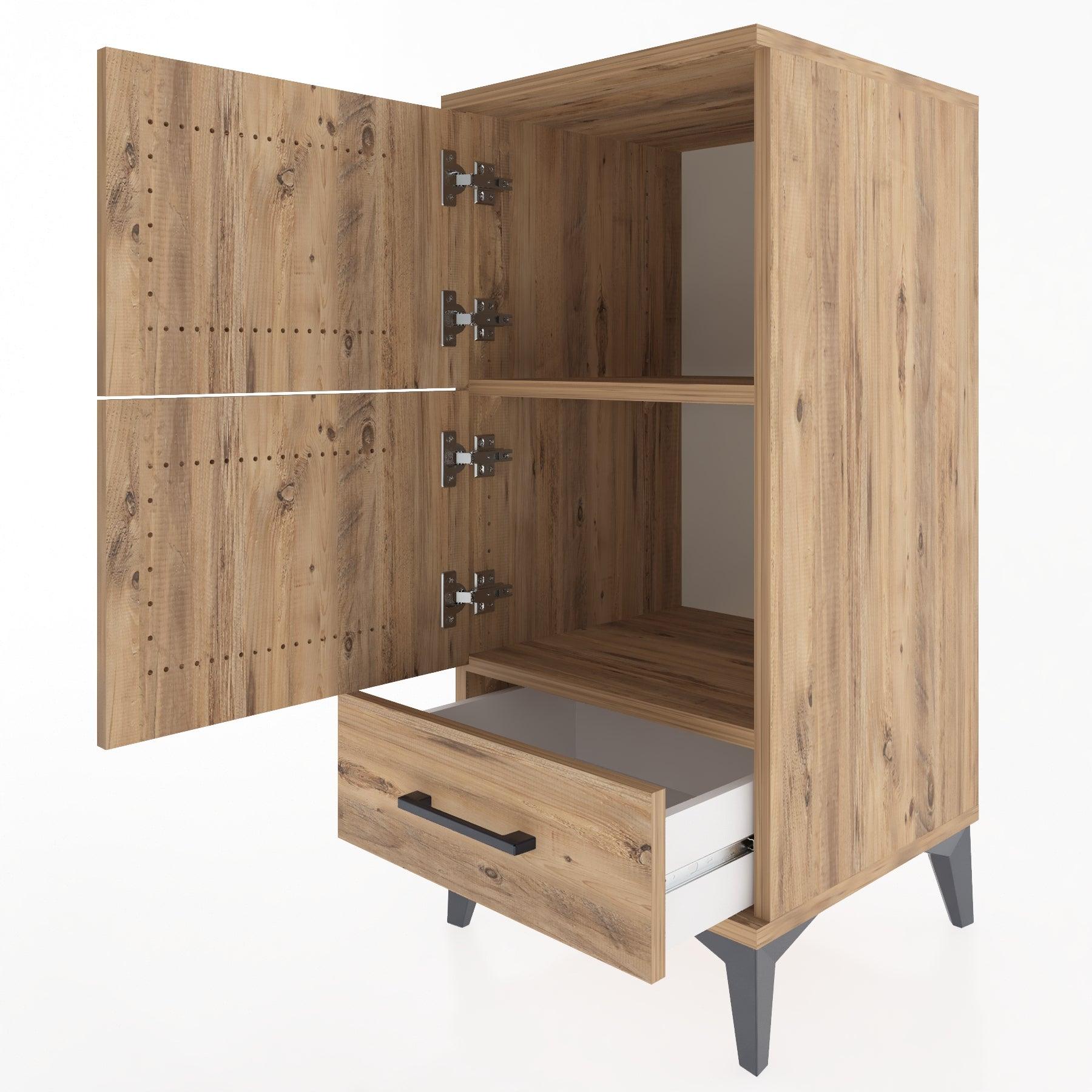 Woodntry Modular Nightstand Pine 44x44x84 cm with Cover and Drawer KC42-3