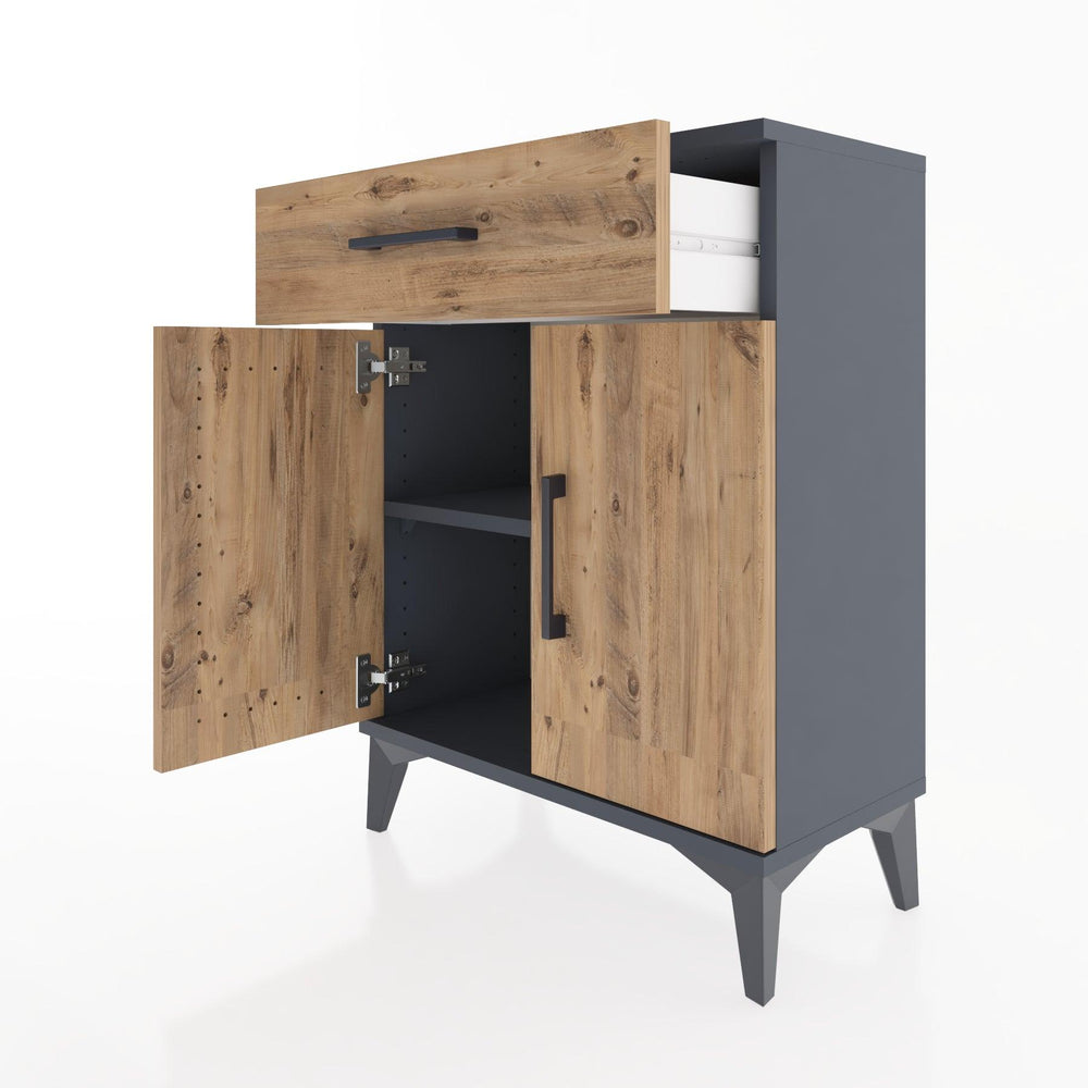 Woodntry Modüler Komodin Antrasit 60x30x68 cm Kapaklı ve Çekmeceli KC21-2