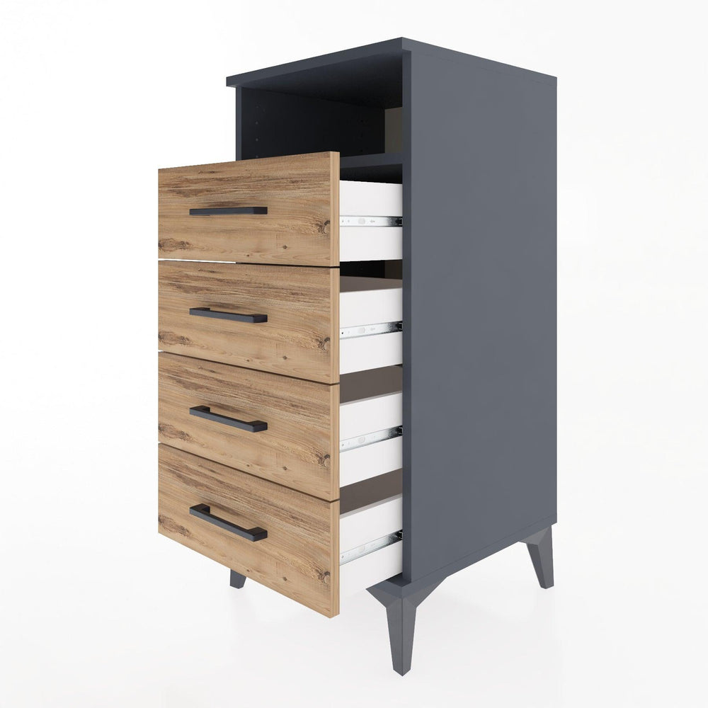 Woodntry Modüler Komodin Antrasit 44x44x84 cm Çekmeceli ve Raflı CR22-2