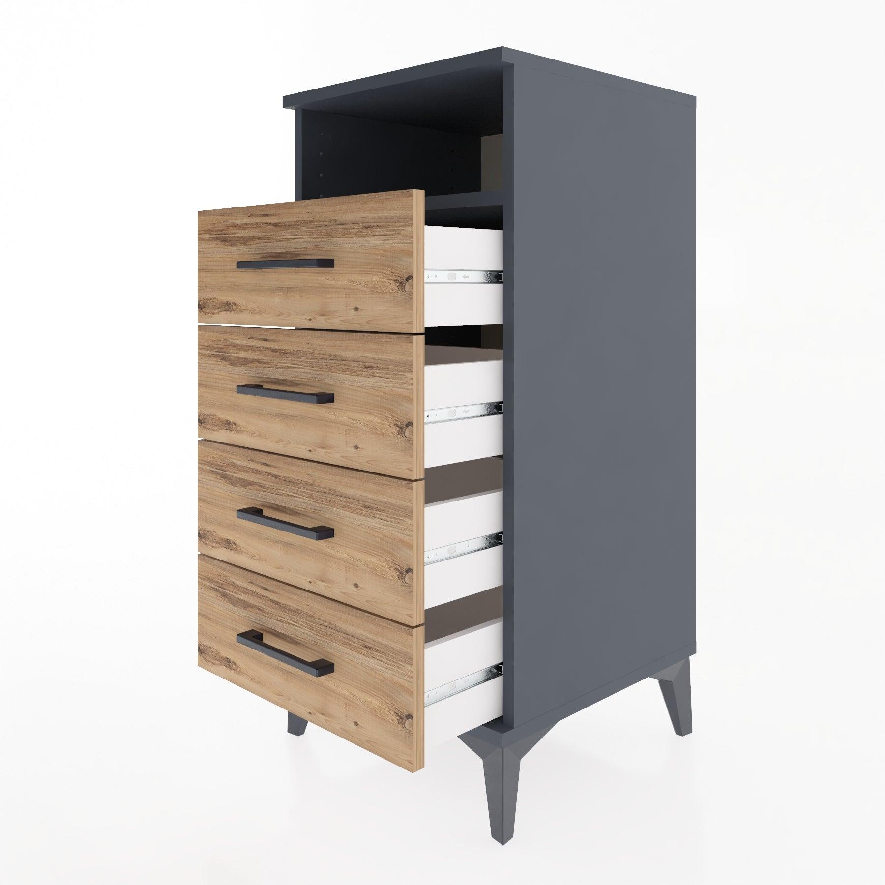 Woodntry Modular Nightstand Anthracite 44x44x84 cm with Drawers and Shelves CR22-2