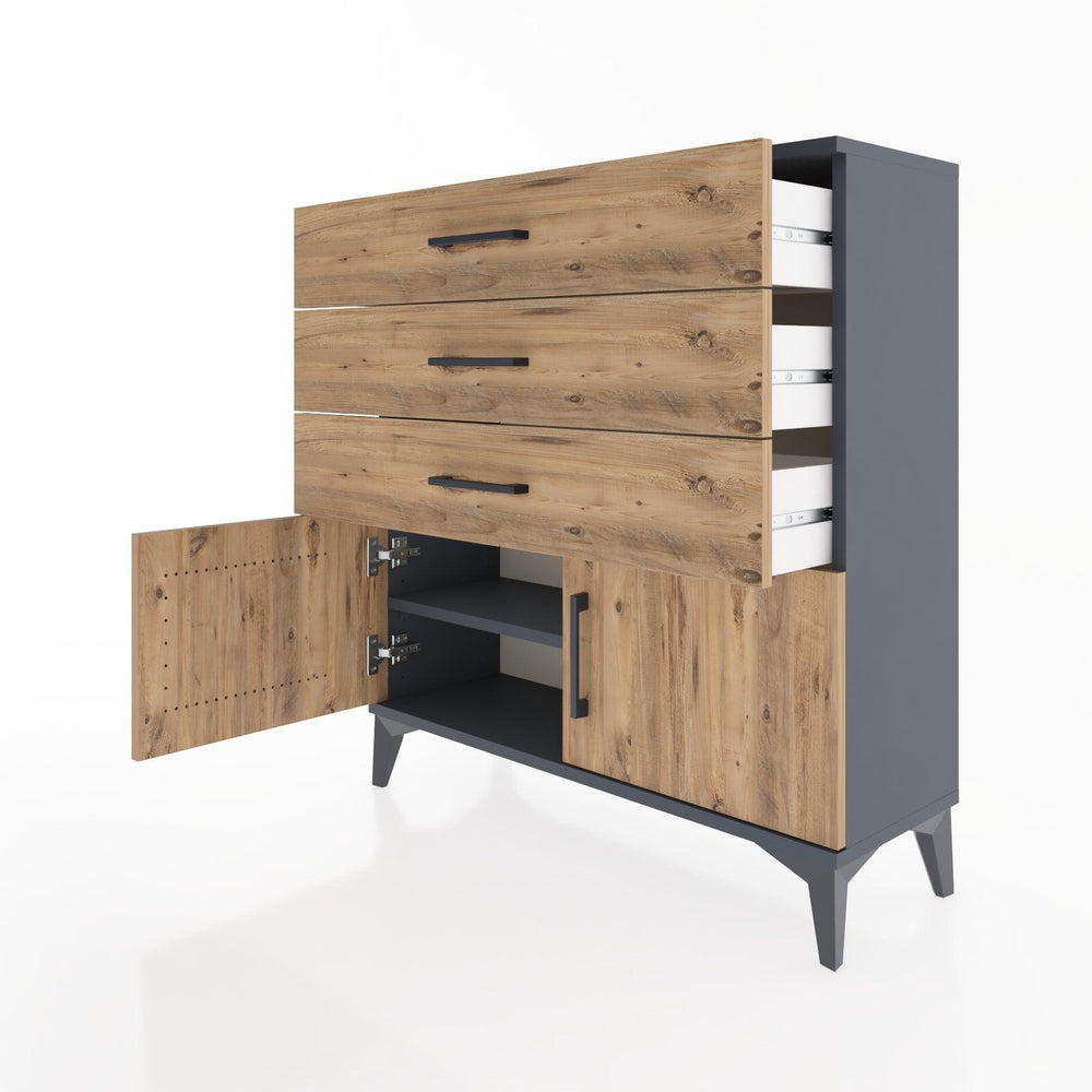 Woodntry Modüler Şifonyer Antrasit 88x30x84 cm Kapaklı ve Çekmeceli KC23-2