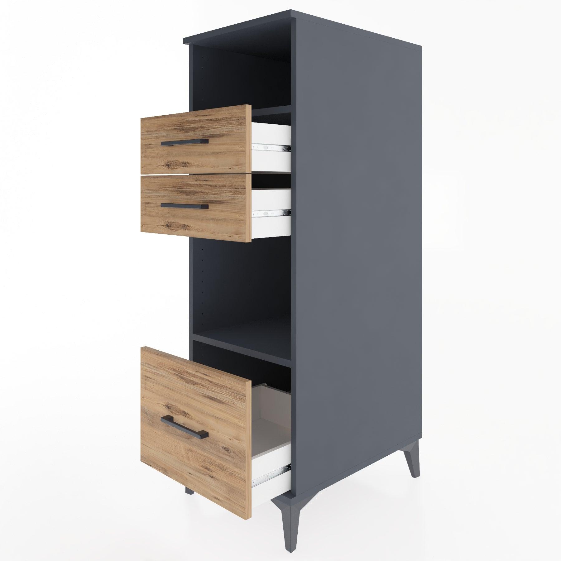 Woodntry Modular Cabinet Anthracite 44x30x122 cm with Drawers and Shelves CR73-2