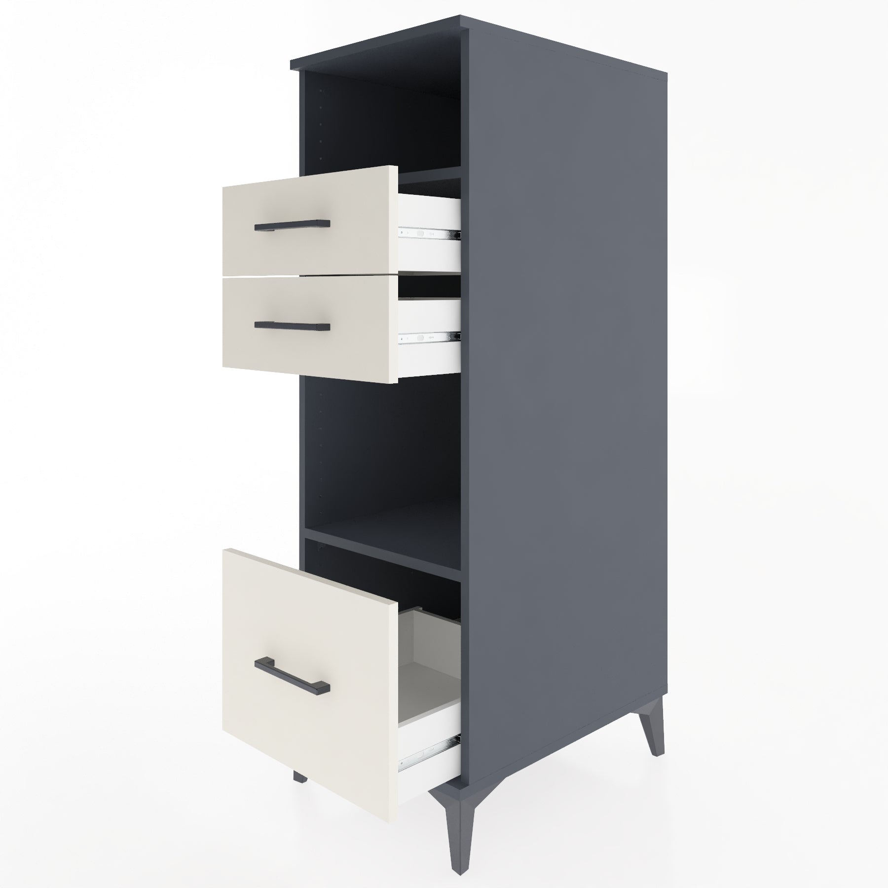 Woodntry Modüler Dolap Antrasit 44x59x122 cm Çekmeceli ve Raflı CR73-2
