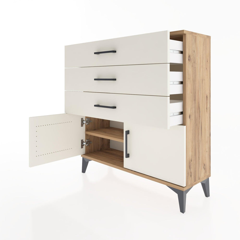 Woodntry Modüler Şifonyer Çam 88x30x84 cm Kapaklı ve Çekmeceli KC23-3