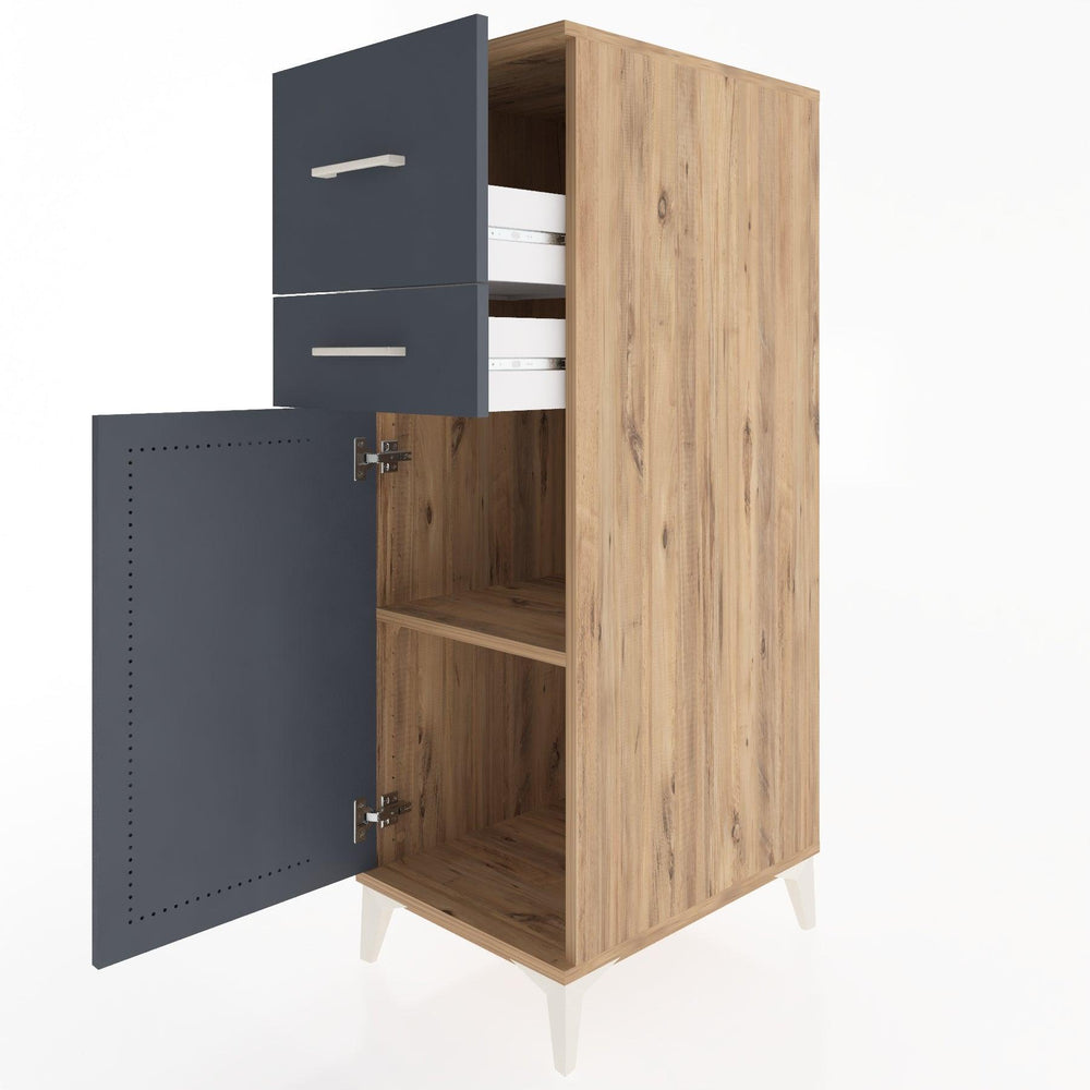 Woodntry Modüler Dolap Çam 44x30x122 cm Kapaklı ve Çekmeceli KC123-3