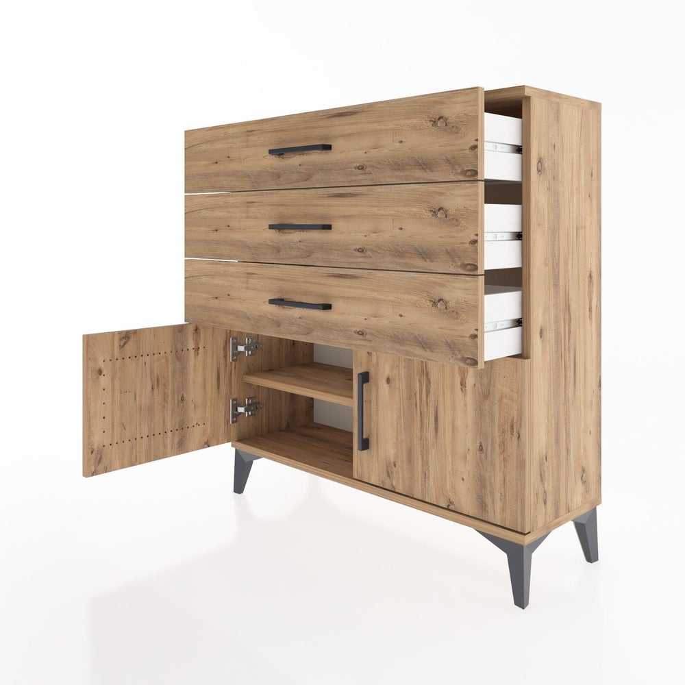 Woodntry Modüler Şifonyer Çam 88x30x84 cm Kapaklı ve Çekmeceli KC23-3