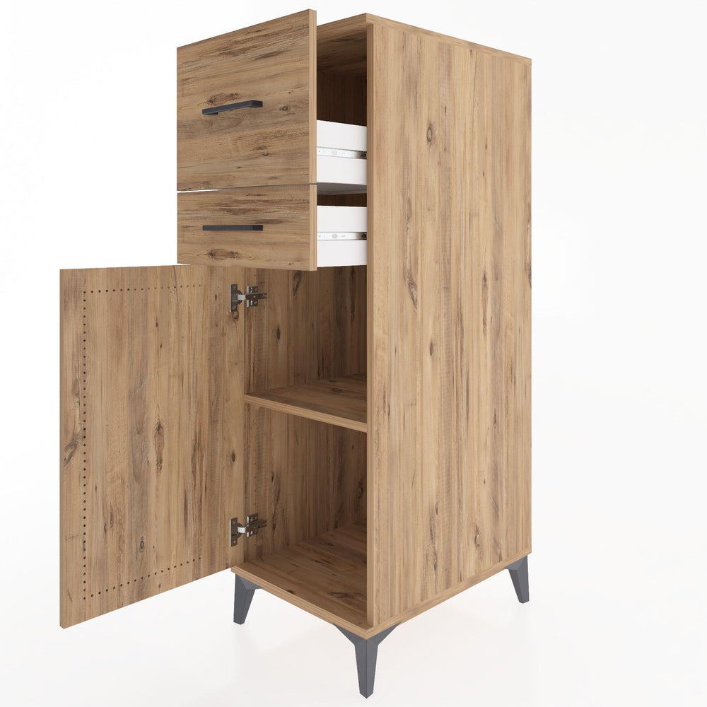 Woodntry Modüler Dolap Çam 44x59x122 cm Kapaklı ve Çekmeceli KC123-3