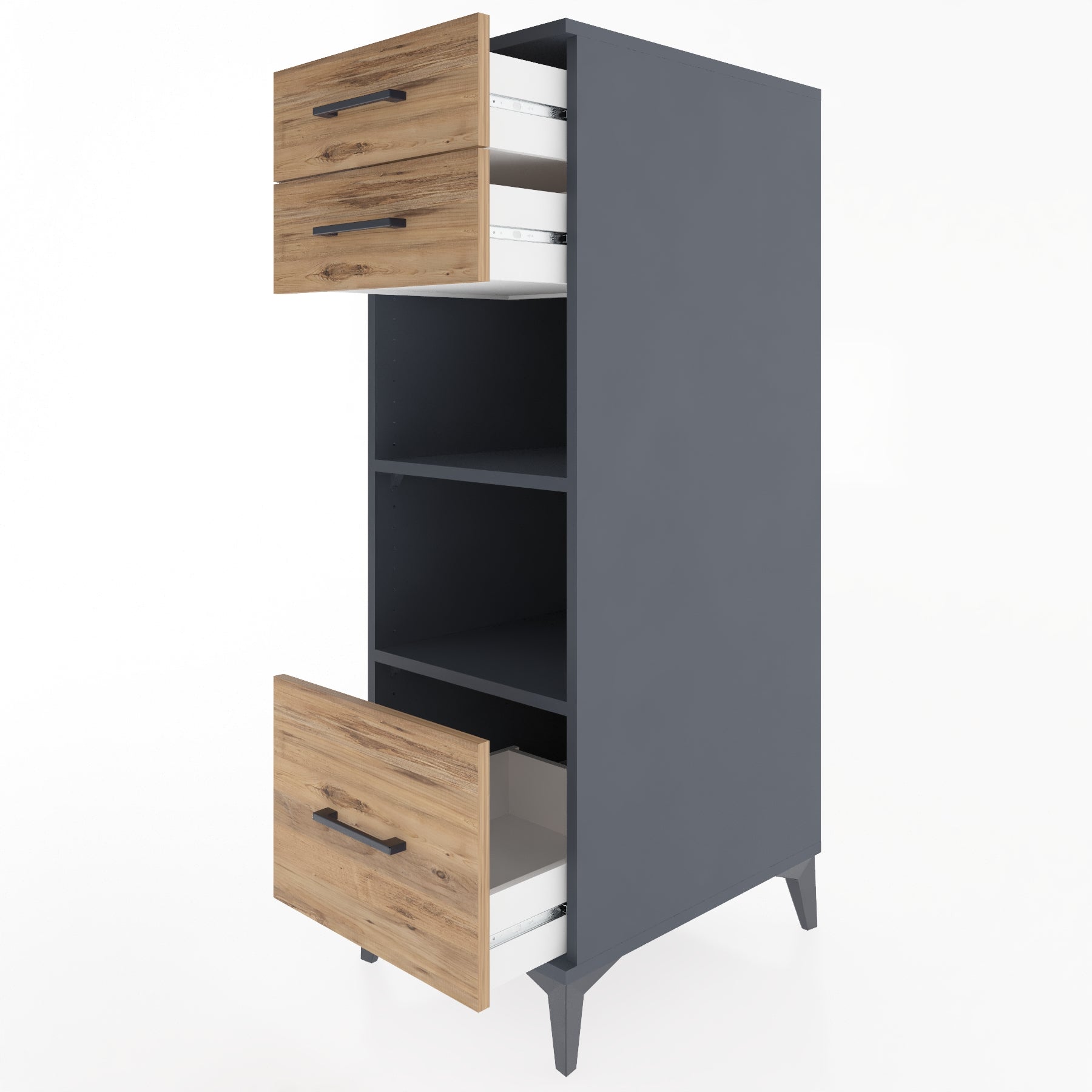 Woodntry Modüler Dolap Antrasit 44x59x122 cm Çekmeceli ve Raflı CR74-2