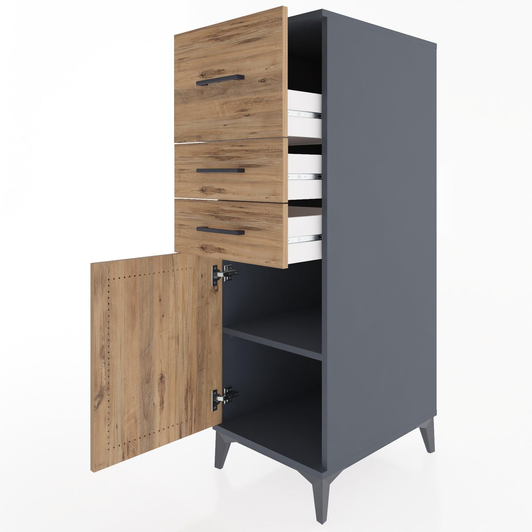 Woodntry Modular Cabinet Anthracite 44x30x122 cm with Doors and Drawers KC24-2