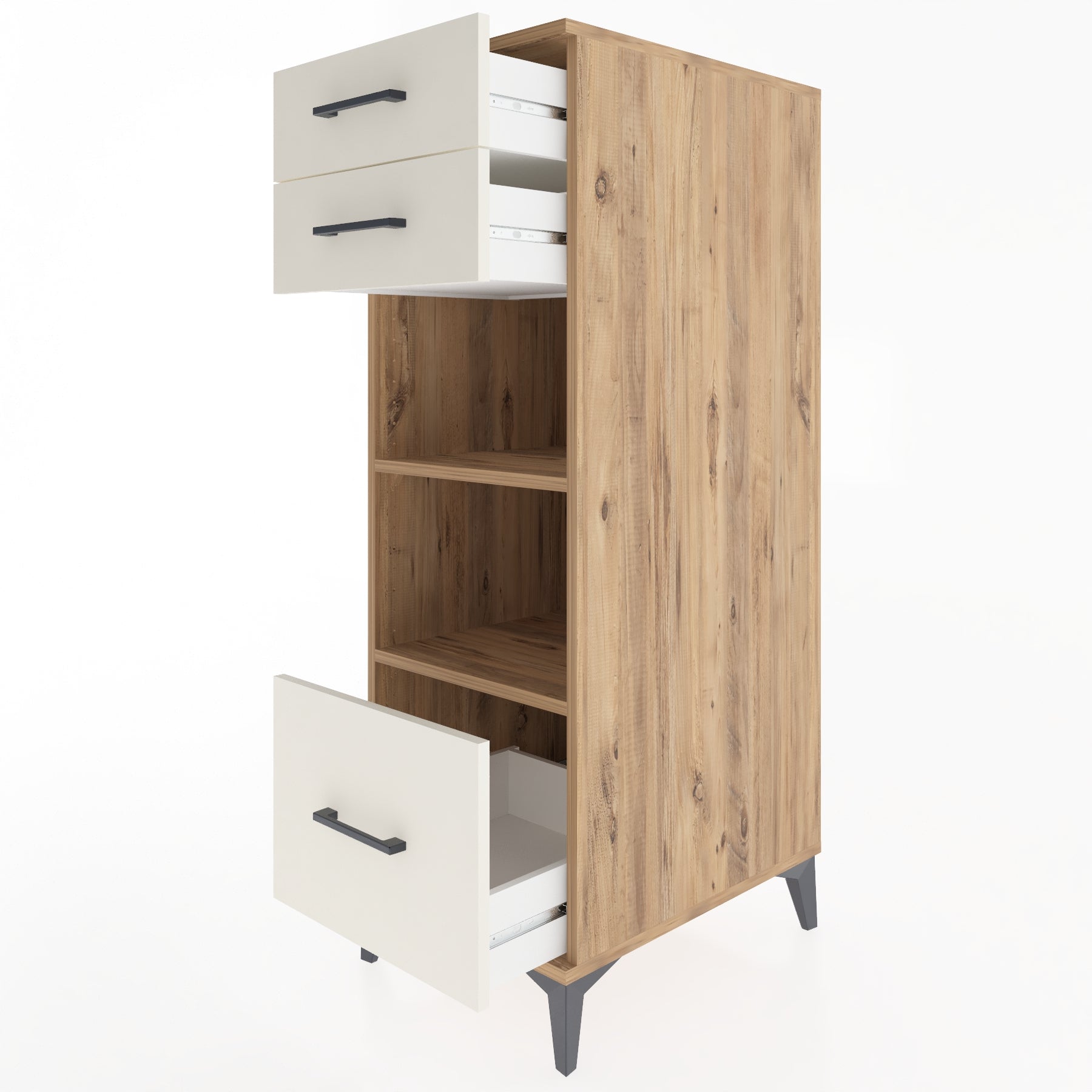 Woodntry Modüler Dolap Çam 44x59x122 cm Çekmeceli ve Raflı CR74-3