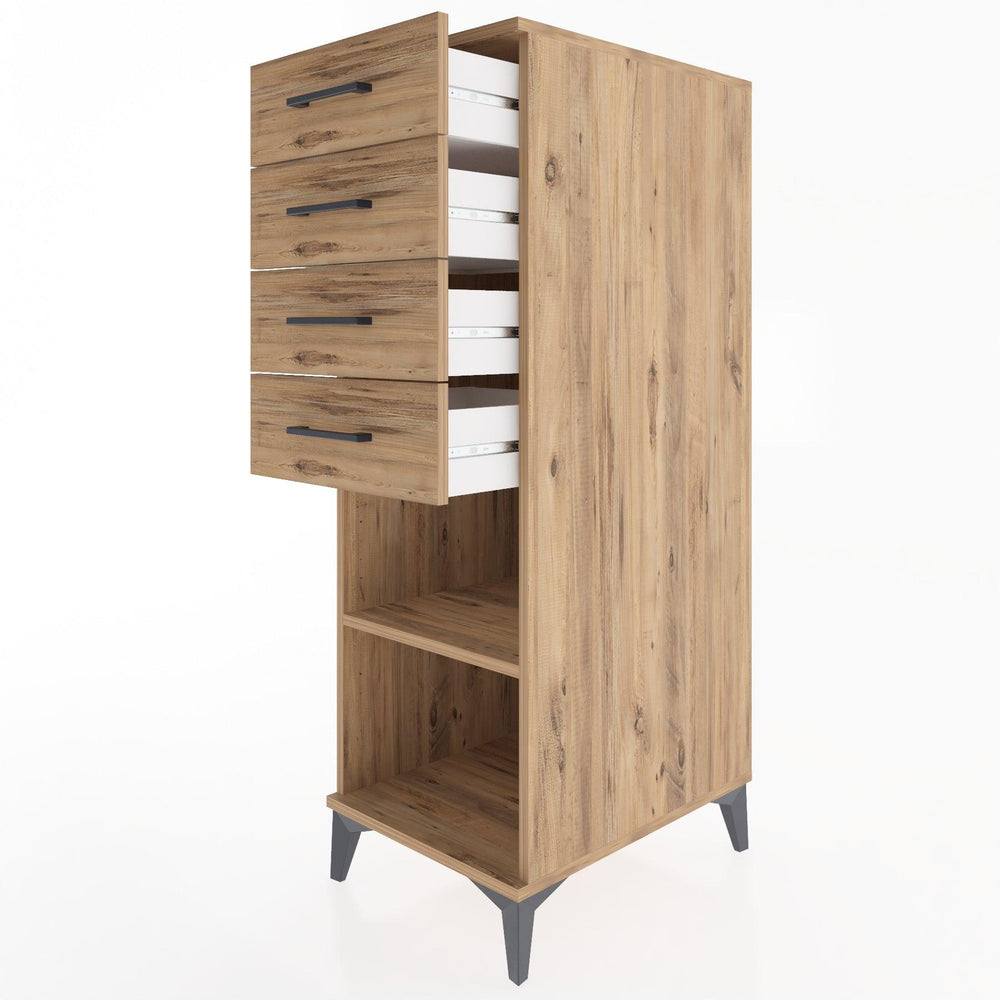 Woodntry Modüler Dolap Çam 44x59x122 cm Çekmeceli ve Raflı CR124-3