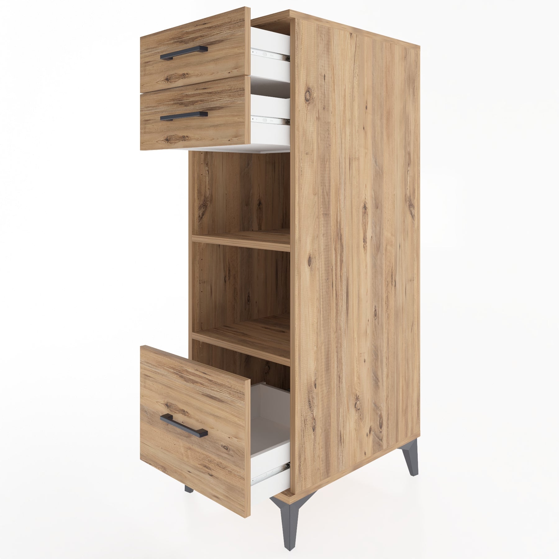 Woodntry Modüler Dolap Çam 44x59x122 cm Çekmeceli ve Raflı CR74-3