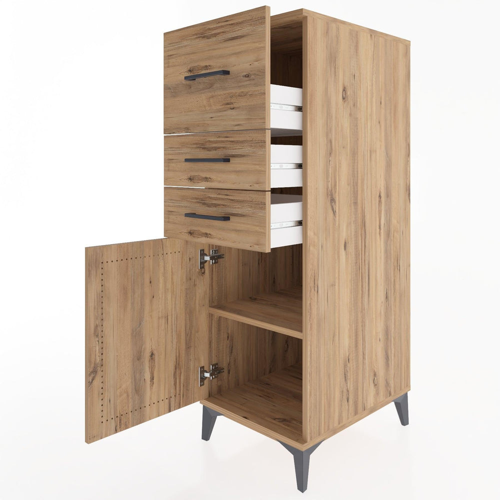 Woodntry Modüler Dolap Çam 44x30x122 cm Kapaklı ve Çekmeceli KC24-3