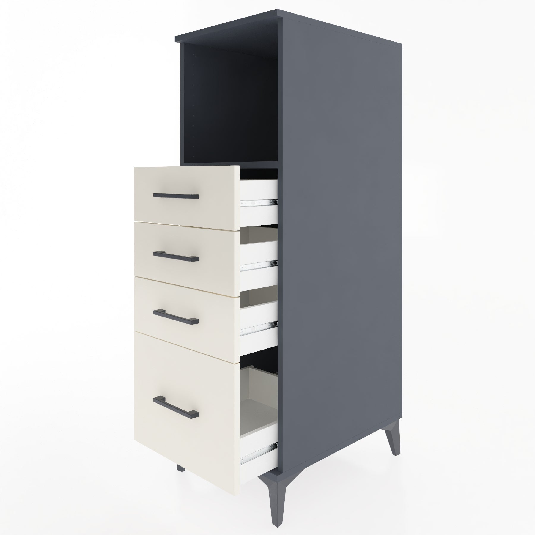 Woodntry Modüler Dolap Antrasit 44x59x122 cm Çekmeceli ve Raflı CR75-2