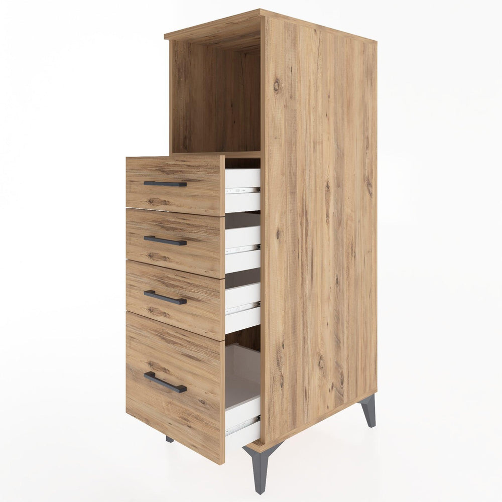 Woodntry Modüler Dolap Çam 44x30x122 cm Çekmeceli ve Raflı CR75-3