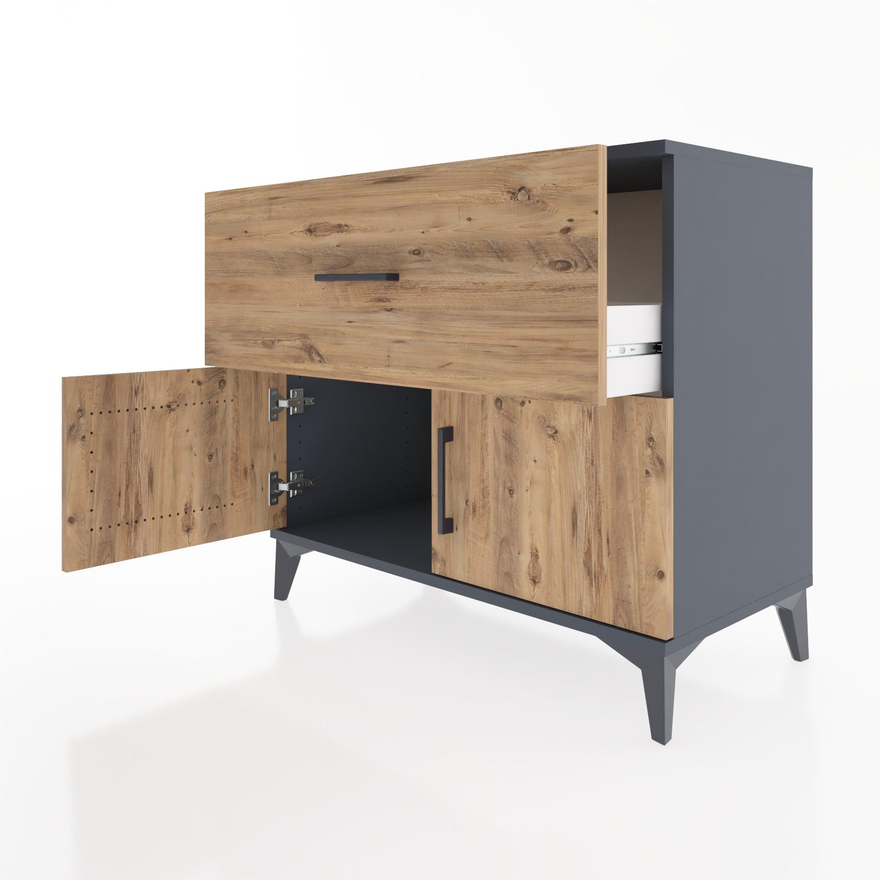 Woodntry Modüler Şifonyer Antrasit 88x44x68 cm Kapaklı ve Çekmeceli KC26-2