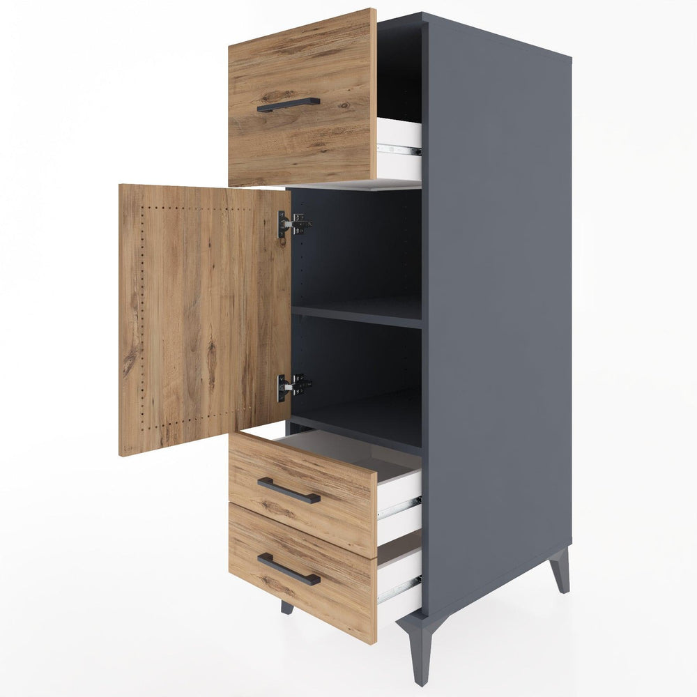 Woodntry Modüler Dolap Antrasit 44x59x122 cm Kapaklı ve Çekmeceli KC26-2