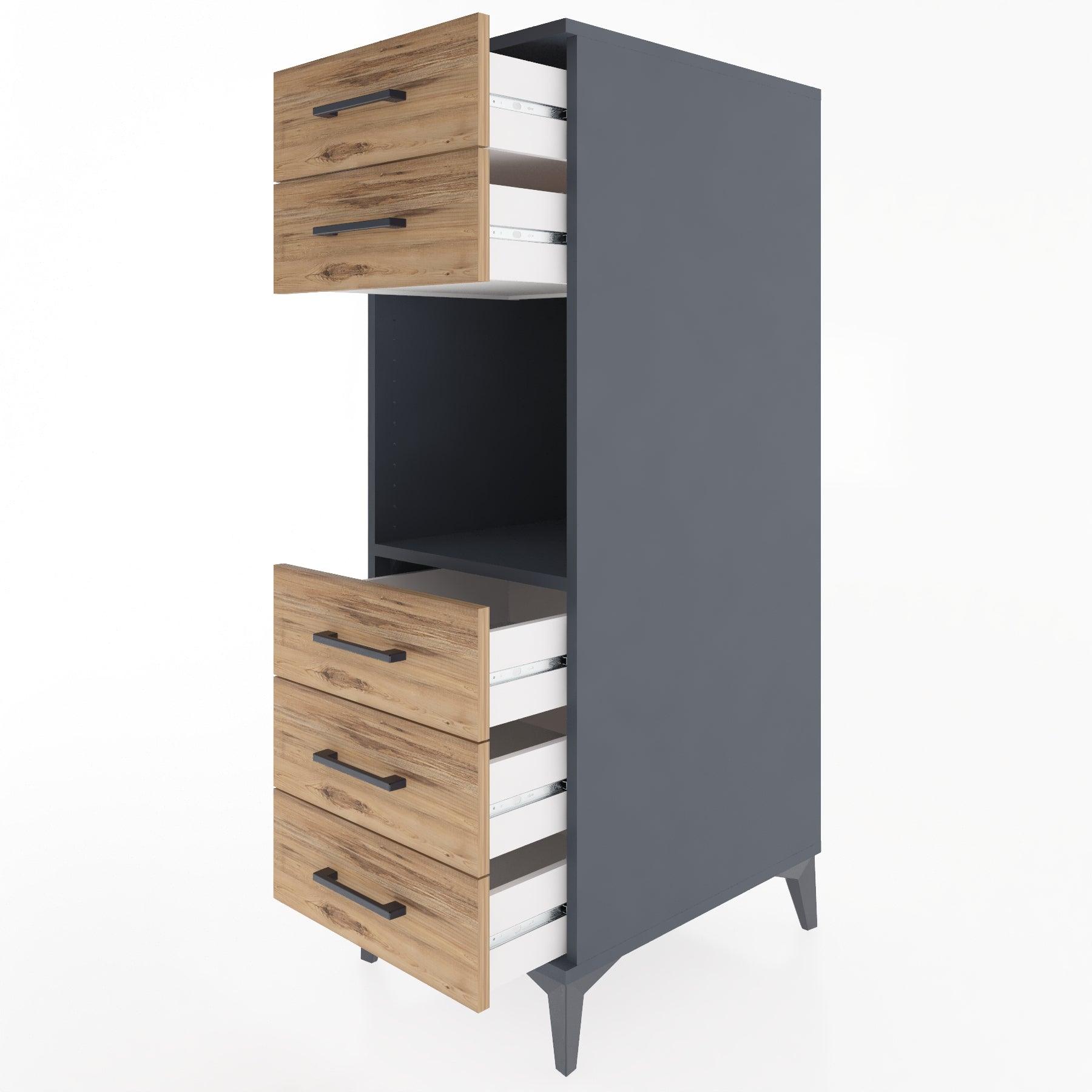 Woodntry Modular Cabinet Anthracite 44x59x122 cm with Drawers and Shelves CR126-2