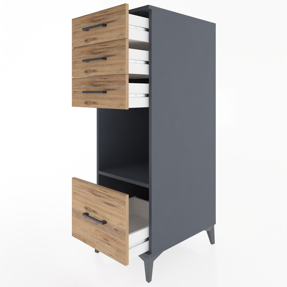 Woodntry Modüler Dolap Antrasit 44x59x122 cm Çekmeceli ve Raflı CR76-2