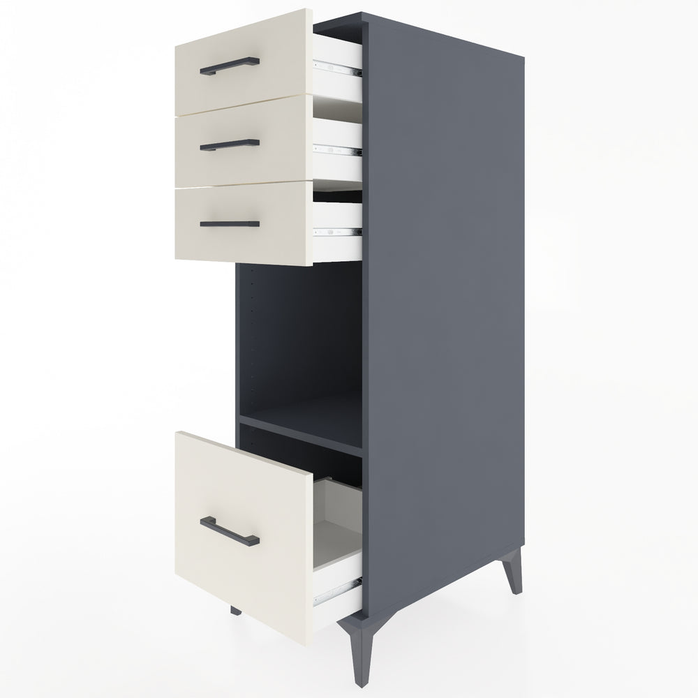 Woodntry Modüler Dolap Antrasit 44x59x122 cm Çekmeceli ve Raflı CR76-2