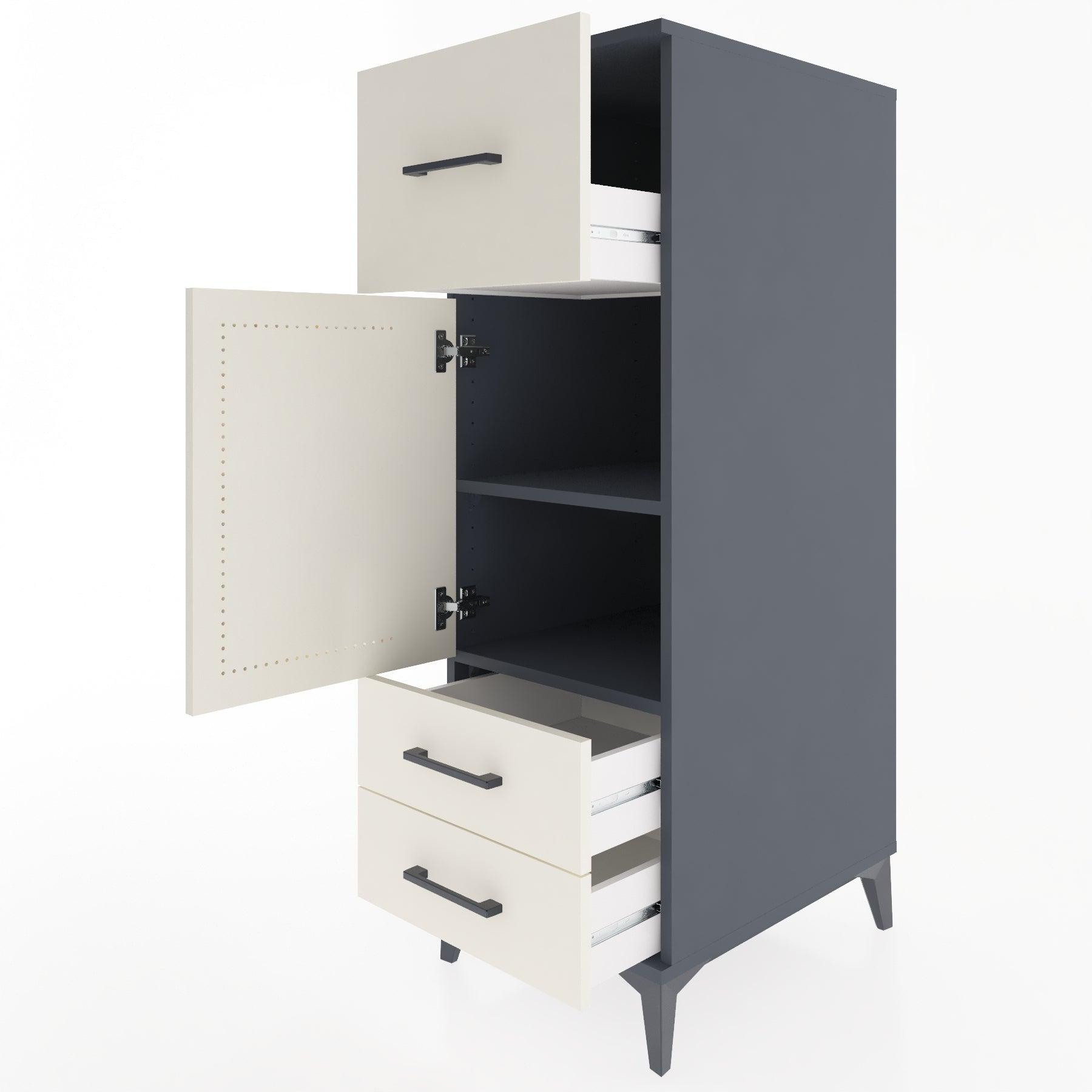 Woodntry Modular Cabinet Anthracite 44x59x122 cm with Doors and Drawers KC26-2